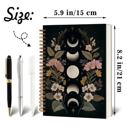 Gothic Notebook Journal for Women - A5 Spiral Notebook with Dark Academia, Flowers Design, Vintage Witchy Journal, Gothic Office & School Supplies, Unique Gifts for Women Birthday, Christmas (Moon)