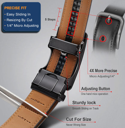 BULLIANT Men's Ratchet Belt 2 Pack-Click Leather Belt Adjustable for Men Gift 1 3/8-Cut for Perfect Fit(Black/Tawny,34"-40" Waist Adjustable)