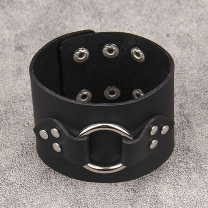 Jeilwiy Mens Cuff Bracelet Punk Rock Bracelets Black Leather Bracelet for Men Women Plain Punk Leather Snap Bracelets