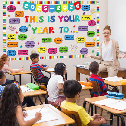 New Year Bulletin Board Set This is Your Year to 2025-2026 Bulletin Board Decorations Inspirational Motivational Paper Cutouts Welcome Back to School Party Classroom Wall Door Decor Supplies