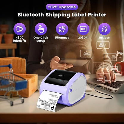 Phomemo D520BT Bluetooth Thermal Label Printer, 4X6 Wireless Shipping Label Printer Build-in Holder, Thermal Label Maker for Shipping Package, Compatible with Amazon, USPS, Shopify, Ebay, Purple