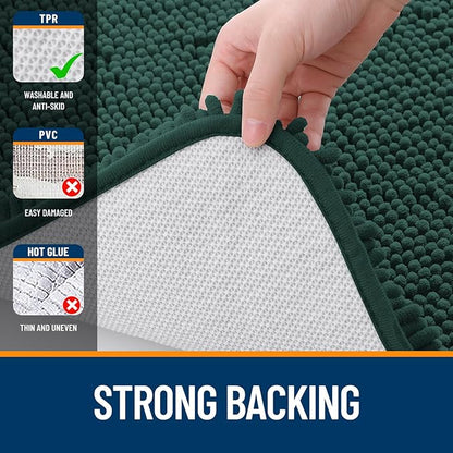 OLANLY Bathroom Runner Rugs 59x20, Soft Absorbent Chenille Bath Rugs, Rubber Backing Quick Dry, Machine Washable Long Bath Mats for Bathroom, Tub and Shower, Home Decor Accessories, Blackish Green