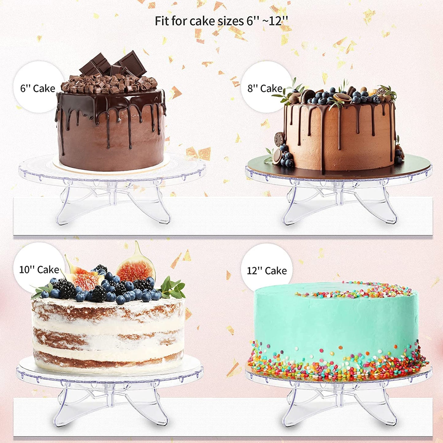 NWK 12inch Lighted Clear Cake Stand Plate Holder with String Lights Fit for 6inch, 8 inch, 10 inch, 12 inch Cakes for Wedding Birthday Cake Decorations