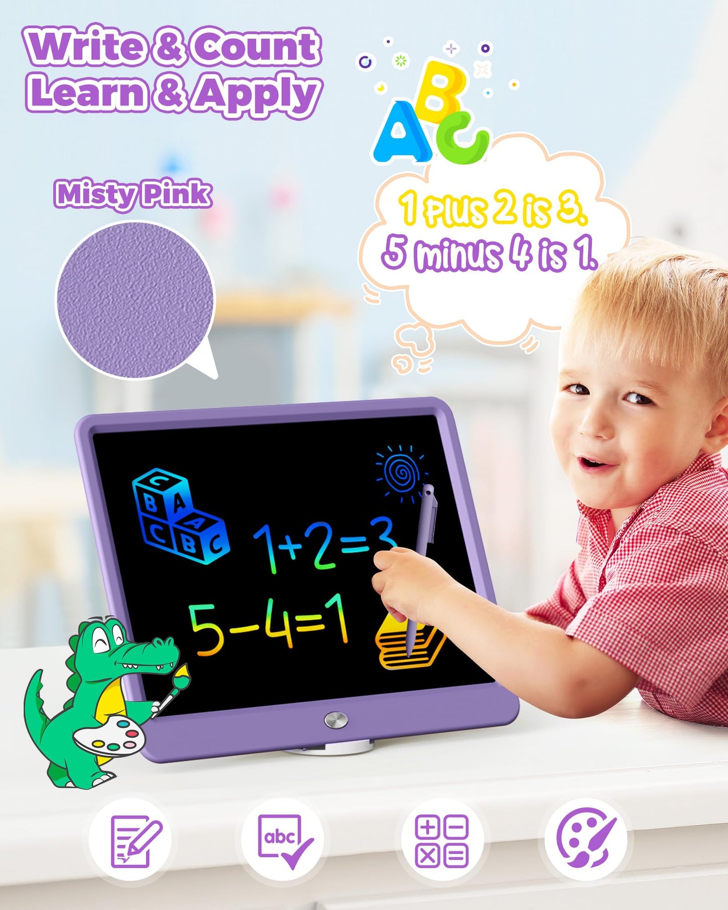 KOKODI 12 Inch LCD Writing Tablet with Anti-Lost Stylus Erasable Doodle Board Colorful Toddler Drawing Pad Car Travel School Games Toys for 3 4 5 6 7 8 Kids Birthday Gift for Girls Boys Adults Purple
