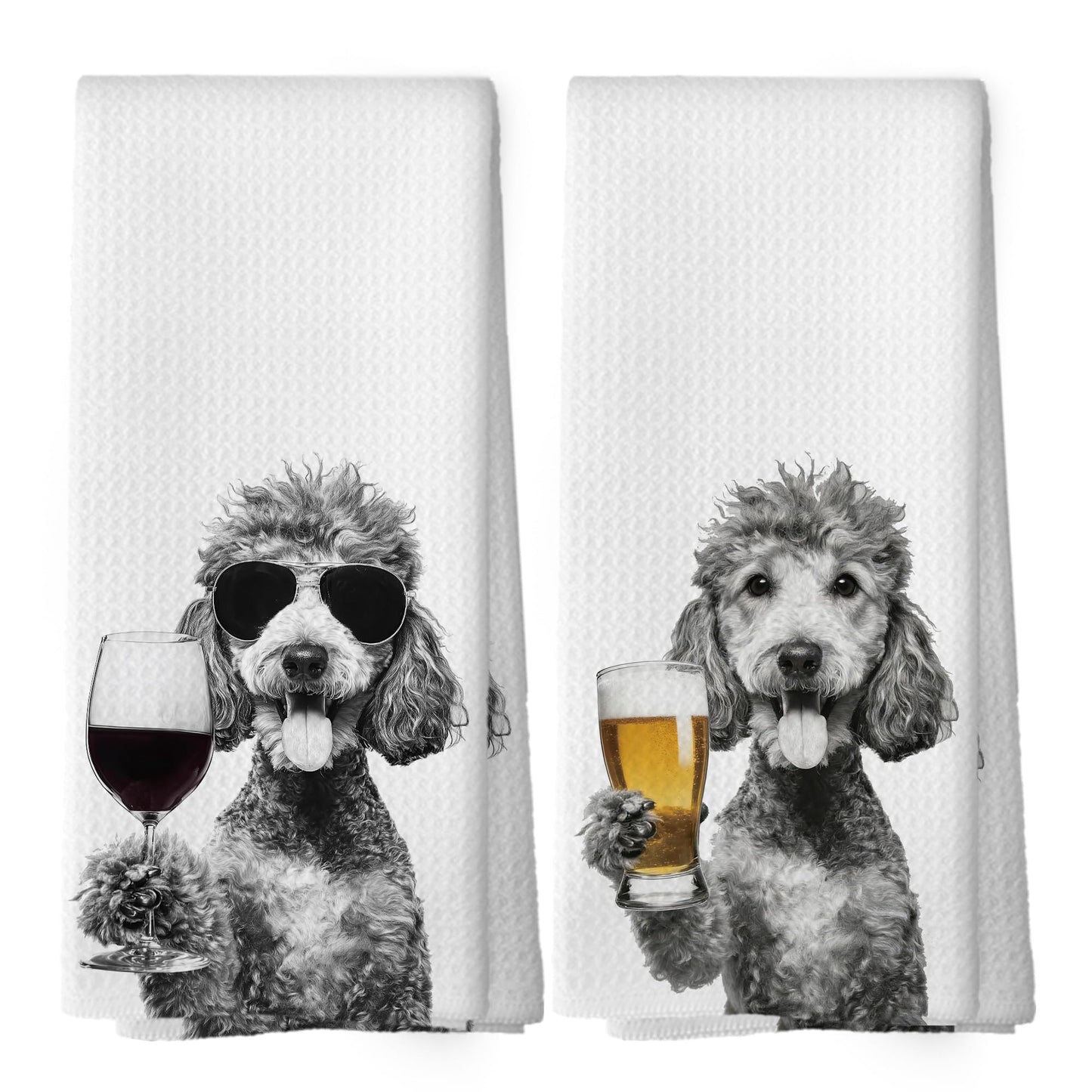 XPH Funny Poodle Wine Bar Kitchen Dish Towels, Poodle Lovers Gifts, Dog Mom Dad Lover Gifts for Women Men Hand Towels Kitchen Tea Towel Decorations, 16x24inch Set of 2