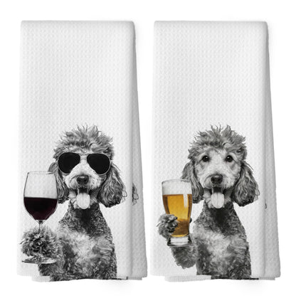 XPH Funny Poodle Wine Bar Kitchen Dish Towels, Poodle Lovers Gifts, Dog Mom Dad Lover Gifts for Women Men Hand Towels Kitchen Tea Towel Decorations, 16x24inch Set of 2