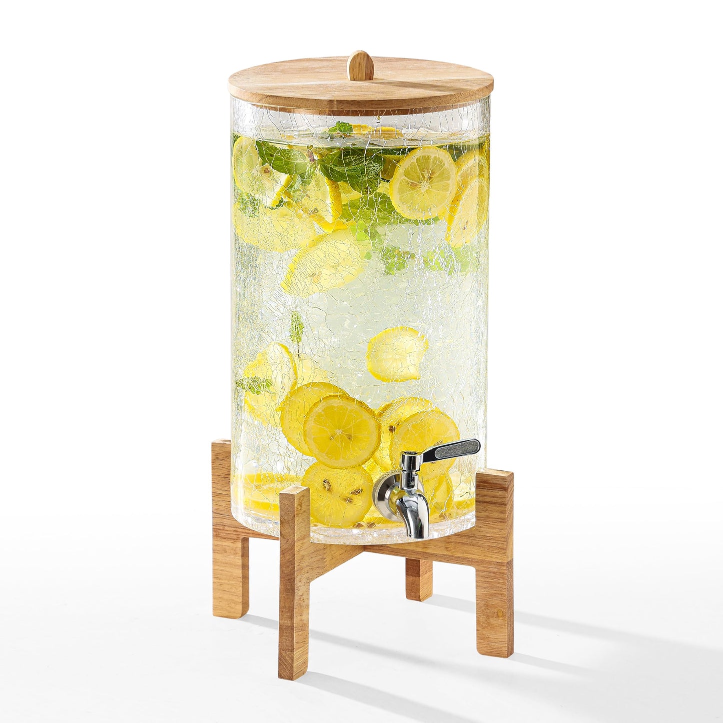 Cryyam 2 Gallon Glass Drink Dispenser with Stand, Beverage Dispenser with Wood Lid and Stainless Steel Spigot, Glass Water Dispenser for Parties, Ideal for Juice, Tea, Lemonade, and More