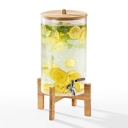 Cryyam 2 Gallon Glass Drink Dispenser with Stand, Beverage Dispenser with Wood Lid and Stainless Steel Spigot, Glass Water Dispenser for Parties, Ideal for Juice, Tea, Lemonade, and More