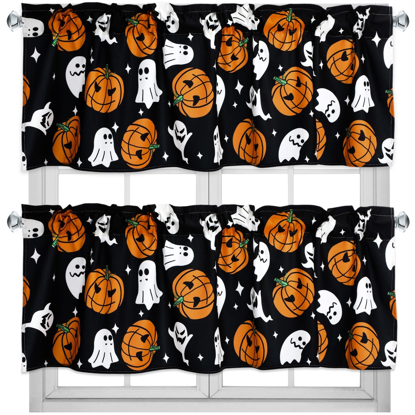 GlikCeil 2 Pack Halloween Valance Curtains for Windows Cartoon Ghost Pumpkin Valances Spooky Pumpkins Halloween Curtains Rod Pocket Short Window Treatment for Home Kitchen Windows Decor 54 x 18 Inch