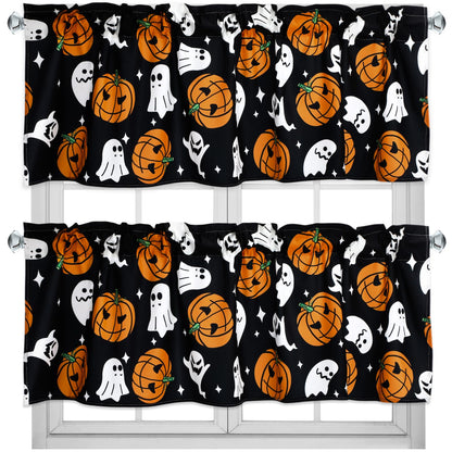 GlikCeil 2 Pack Halloween Valance Curtains for Windows Cartoon Ghost Pumpkin Valances Spooky Pumpkins Halloween Curtains Rod Pocket Short Window Treatment for Home Kitchen Windows Decor 54 x 18 Inch