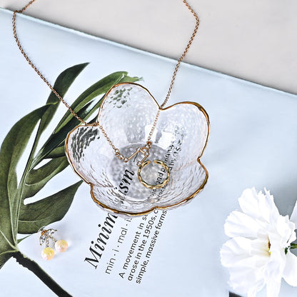 Koythin 3-Piece Glass Jewelry Tray, Small Trinket Holder for Necklace Bracelet Earring, Ring Holders for Bathroom, Aesthetic Trinket Dish, Flower Nightstand Decor for Girl Mom (Transparent White)