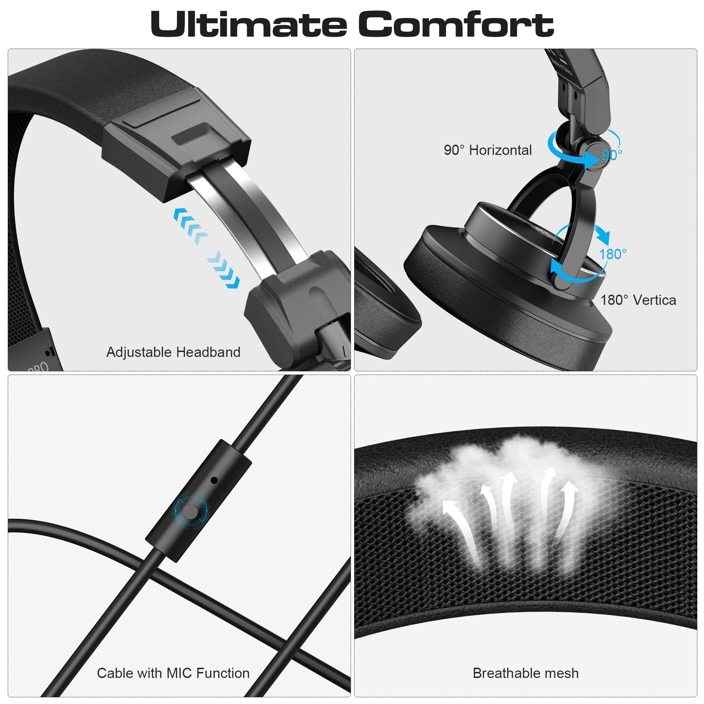 PUPGSIS Over Ear Headphones Wired: Studio Monitor Headphones - Professional 40kHz Hi-Res DJ Stereo Headphones - 1/4 to 3.5mm Audio Jack for Recording/Mixing/Podcast/Guitar/Piano