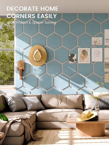 Fluxynara Hexagon Cork Board Alternative for Walls Decor-8-Pack Felt Bulletin Board Tiles,with 30 Pushpins,50 Adhesive Tabs for Office,Classrooms & Home Pin Board Felt Board-Teal Blue