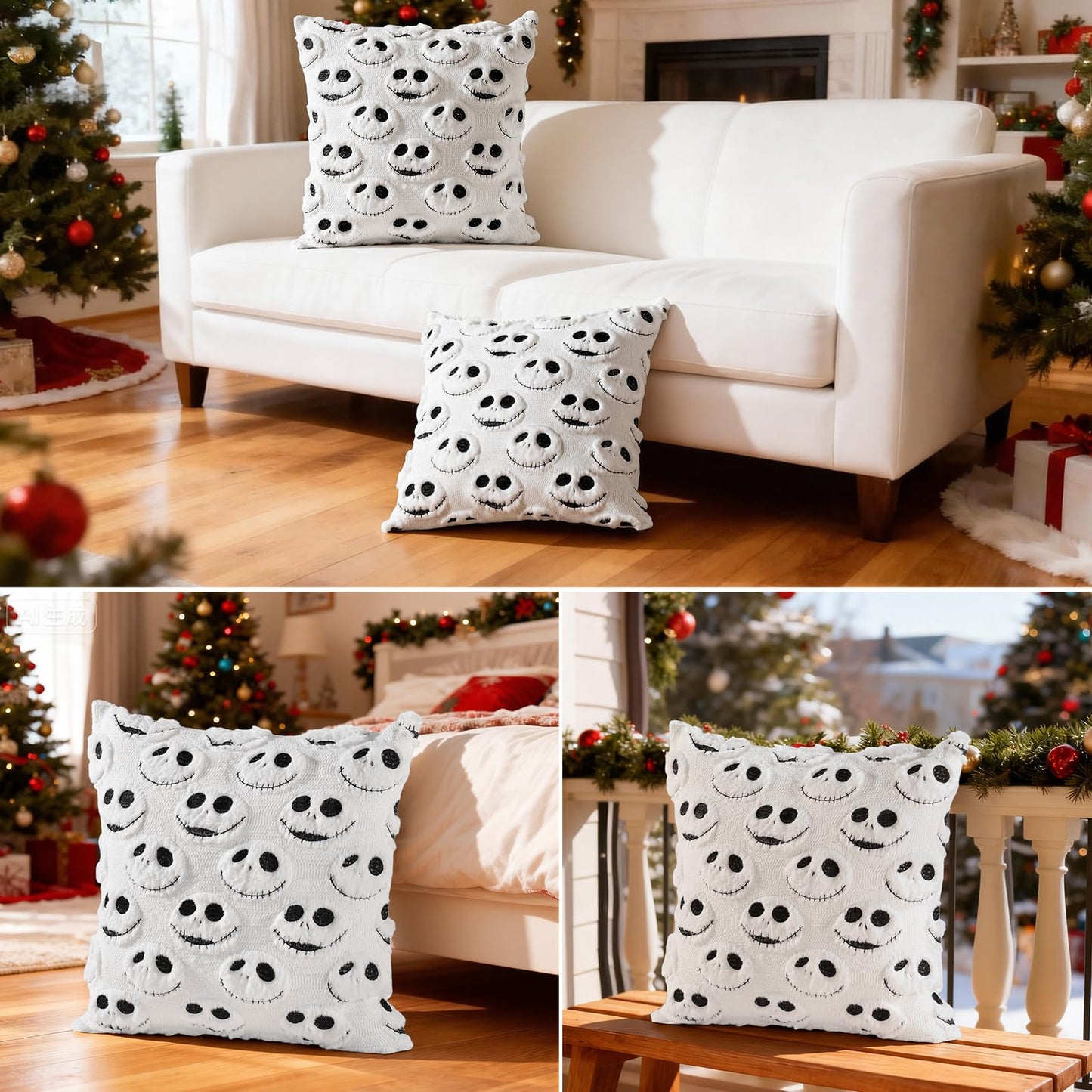 eowvsio 2PCS Christmas Pillow Covers 18x18 inch,Nightmare Be Christmas Throw Pillow Cases,Xmas Tree Decor Soft Plush Faux Fur Wool Couch Cushion Case for Chair Sofa Bedroom Living Room