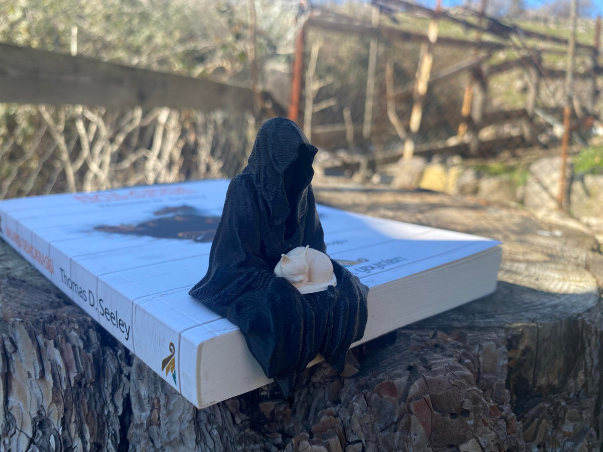 Sitting Ghost Figurine with Sleeping Cat – Suriel ACOTAR Inspired Decoration | Fantasy Bookish Home Decor | Gothic Spooky Aesthetic For Cat Lovers