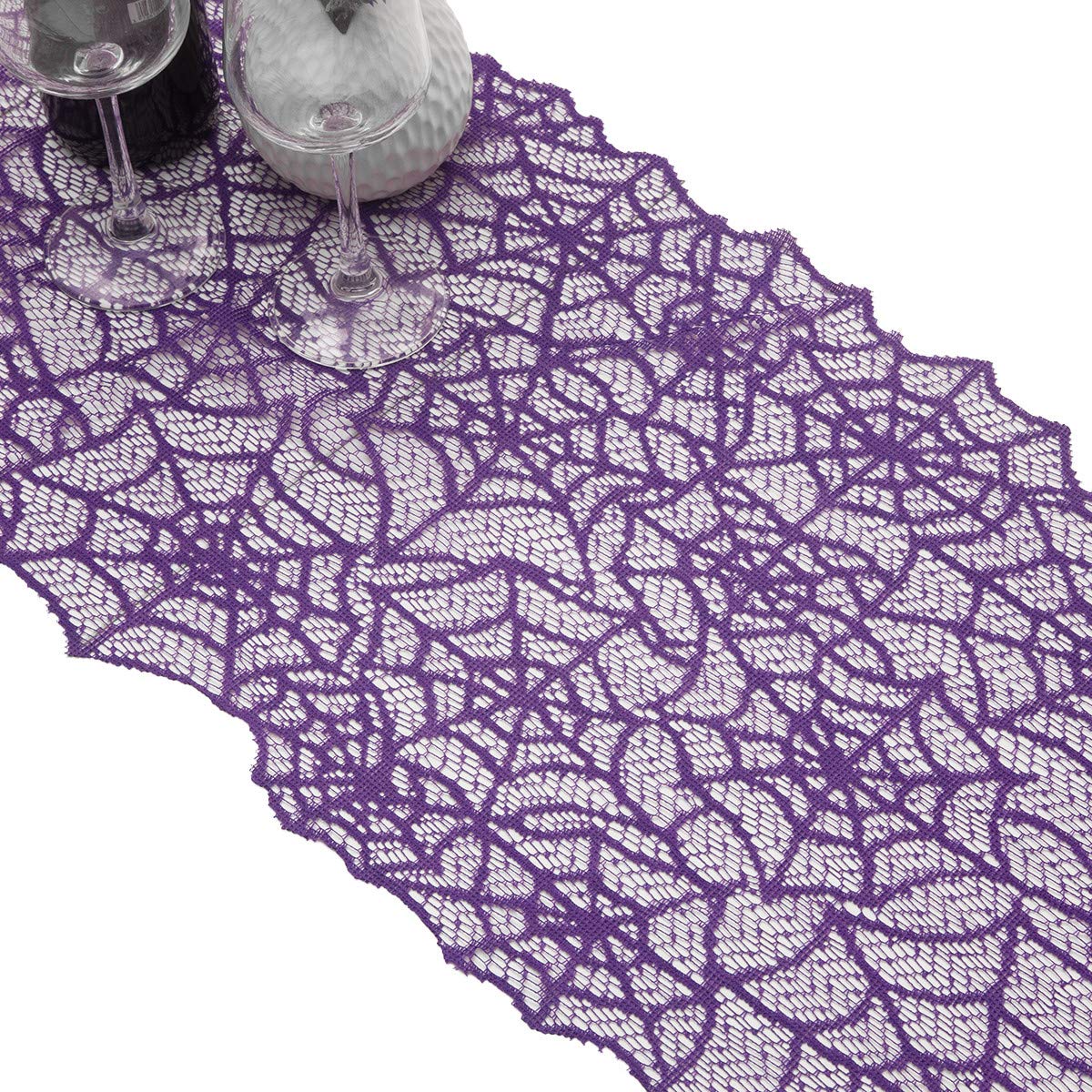 rockcloud Lace Table Runner Spiderweb Fireplace Mantle Scarf Cover for Halloween Party Scary Movie Nights Decoration, Purple