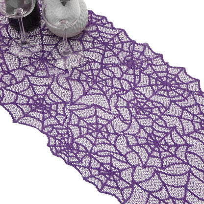 rockcloud Lace Table Runner Spiderweb Fireplace Mantle Scarf Cover for Halloween Party Scary Movie Nights Decoration, Purple