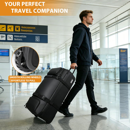LARIPOP 33 Inch 100L Extra Large Rolling Duffle Bag with Wheels, Wet Pocket & Shoe Compartment, Heavy Duty Water Resistant Wheeled Duffel for Moving Travel Camping