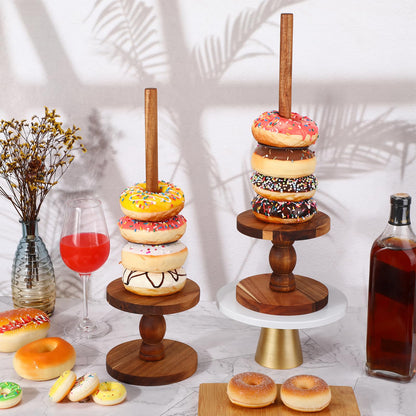 Zhehao 4 Pcs Farmhouse Donut Stand Donut Holder Display Stacker Tower Detachable Doughnut Stand Dessert Tower Tools Serving Decoration Kit for Birthday Wedding Party Decoration(Acacia Wood)