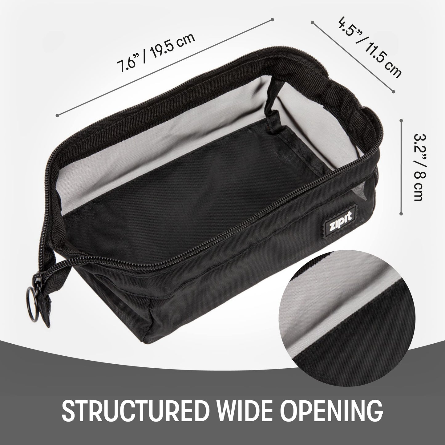 ZIPIT: Lenny Pencil Case - Mesh Black - Large Storage Capacity Zipper Pouch, Makeup-Stationery Bag, School-Travel, Washable Quick Dry, Kid-Teen-Adult