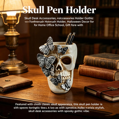 FJXMMT Skull Pen Holder, Skull Desk Accessories Holder Gothic Toothbrush Holder, Halloween Decor for Home Office School, Gift for Skull Lovers