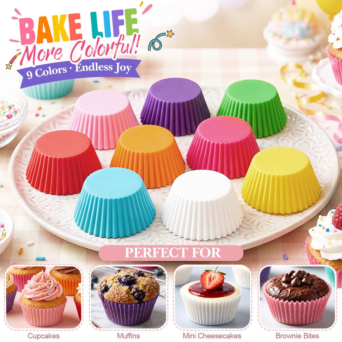 Ferrochef 900 Pack Colorful Cupcake Liners Bulk, Mini Rainbow Cupcake Baking Liners Paper Muffin Liner Food Grade Greaseproof Cupcakes Wrappers Holder for Birthday Wedding Party Supplies