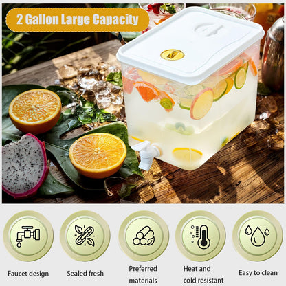 Beverage Drink Dispenser for Fridge, Plastic Beverage Dispenser with Spigot，Juice Container Sealed with Filter Screen，Cold Hot Drink Jug for Christmas Party Supplies (1PCS 2 Gallon)