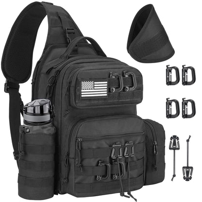 CVLIFE Tactical Sling Bag Backpack for Men Military Shoulder Sling Bag Molle Detachable Tactical Bag with Bottle Holder Hidden Pocket Daily Day Pack Work Bag for EDC Hiking, Black