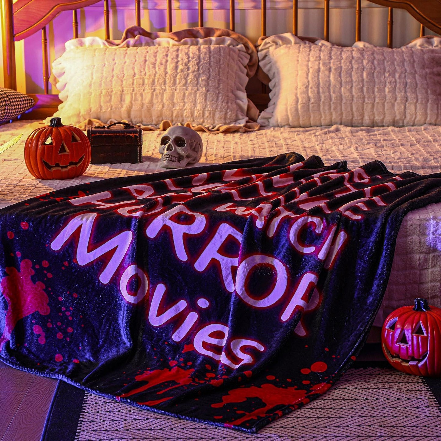 Buryeah Horror Movie Gifts Horror Movie Blanket 50"x60" Throw Blanket Scary Nightmare Plush Warm Black Red for Home Sofa Decor Couch Bed