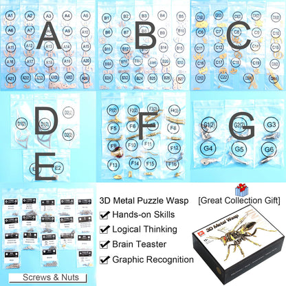 OreilleStar 3D Metal Puzzles for Adults Model Kits of Northern Giant Hornet Mechanical Wasp Building Blocks, Difficult DIY Assembly for Men (3D Metal Wasp-Silver)