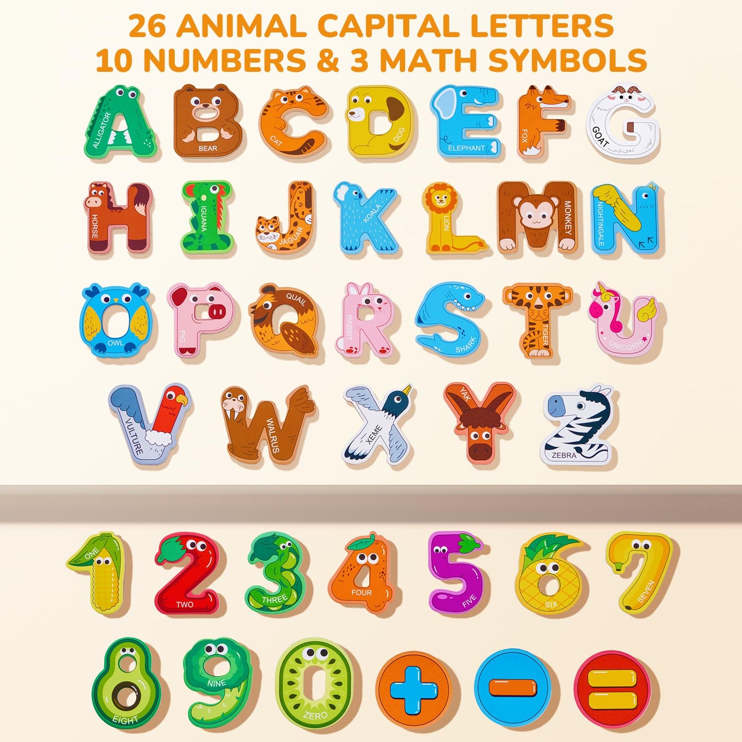 JoyCat Magnetic Letters and Numbers Fridge Magnets, 26 Uppercase Letters 0-9 Numbers, Animal Alphabet Refrigerator Toy Set for Kids & Toddlers Preschool Learning, Great Gift for 2 3 4 5 Years Old