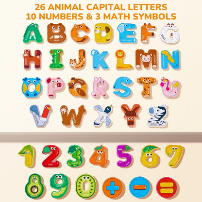 JoyCat Magnetic Letters and Numbers Fridge Magnets, 26 Uppercase Letters 0-9 Numbers, Animal Alphabet Refrigerator Toy Set for Kids & Toddlers Preschool Learning, Great Gift for 2 3 4 5 Years Old