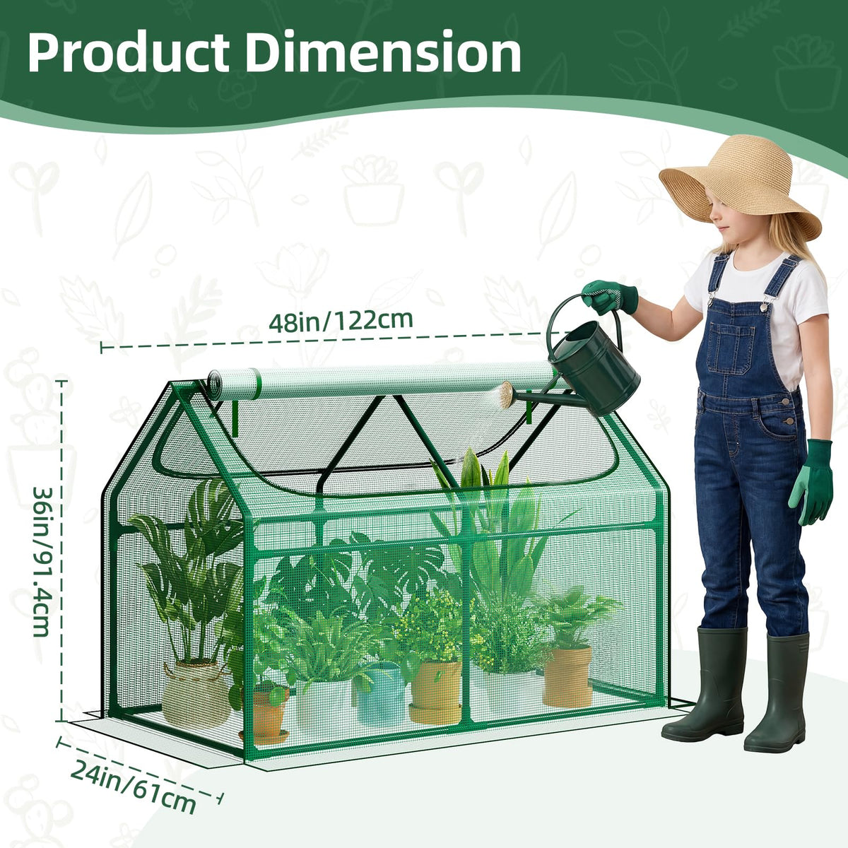 Superlele Mini Greenhouse for Outdoor, 48x24x36In Portable Greenhouse with 2 Large Zipper Doors, Reinforced Green PE Mesh Cover for Plant Protection and Spring Gardening, Steady Steel Frame