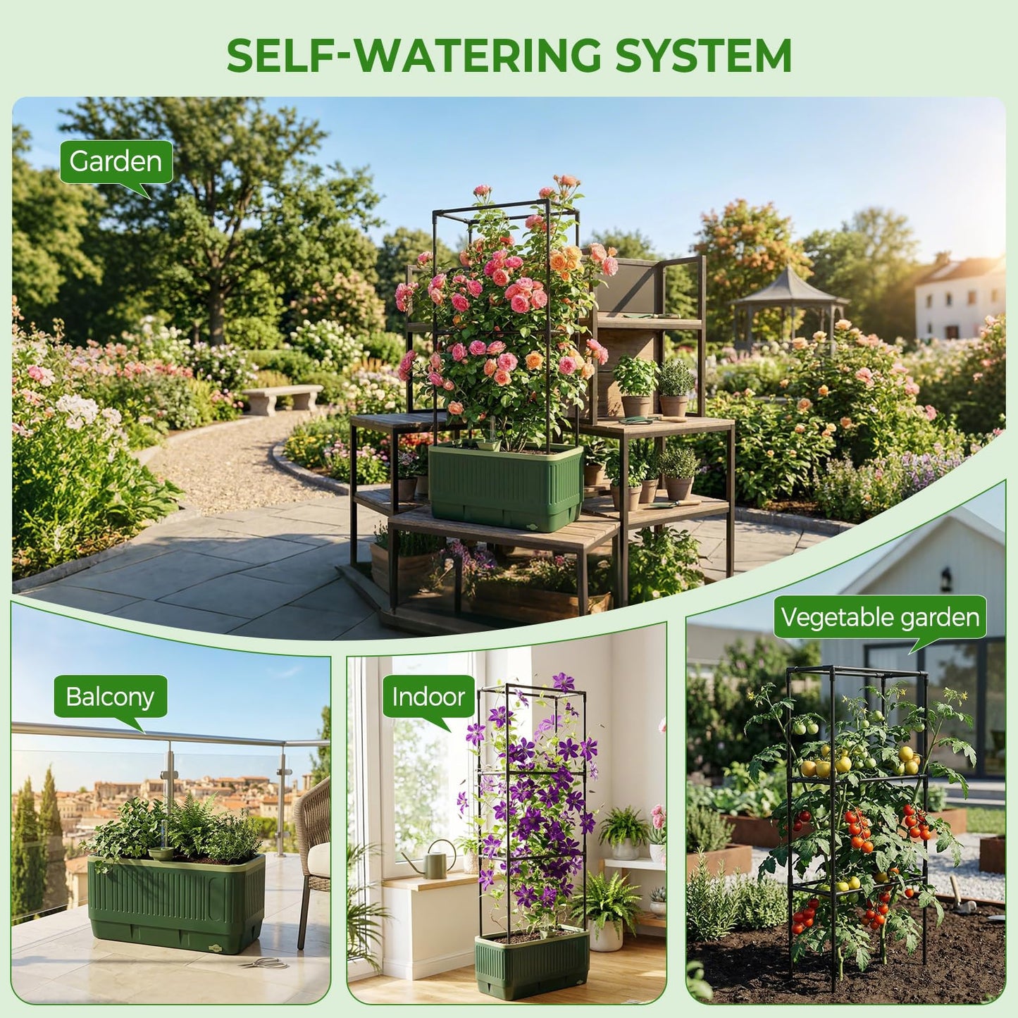 2Pack Raised Garden Bed Tomato Planter with Trellis, 52" Self Watering Tomato Planter with Water Level Indicator, Larger Rectangular Tomato Cages for Indoor & Outdoor Climbing Vegetable and Plants (2)