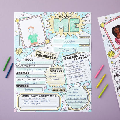 Infinite Curiosity All About Me Posters Elementary Classroom 30-Pack - 17 x 22 In Multicolor - Teacher Supplies & Student Introductions - Star of the Week Display - Classroom Decor Essentials