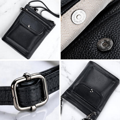 Genuine Leather Adjustable Small Crossbody Phone Purses Key Ring Strap, Travel Zipper Shoulder Handbags, Pockets Credit Card (Blue)