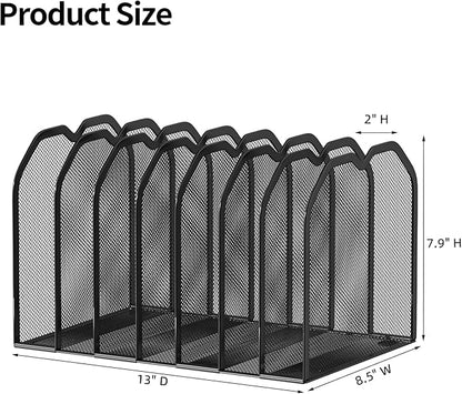FANXIYQ Black 7-Section File Folder Organizer for Desk – Metal Vertical File Holder, Desktop File Organizer Vertical Stand, Letter/A4 Folder Rack, Upright File Sorter, Office Paper Organizer
