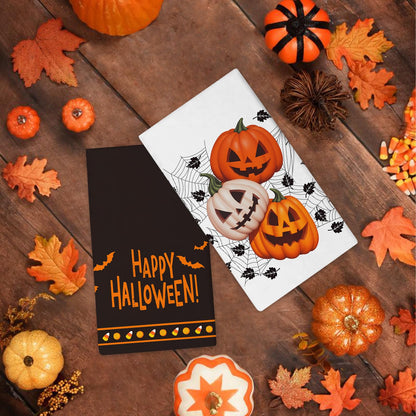 FJTP Happy Halloween Kitchen Towels 18 x 26 Inch Pumpkin Ghosts Bat Spider Web Dish Towel Ultra Absorbent Hand Drying Tea Towel for Kitchen Bathroom Party Halloween Decorations Set of 2