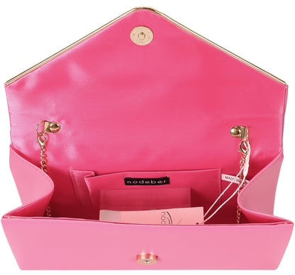 Vegan Leather Envelope Clutch Bag Classic Dressy Purse Foldover Evening Handbag Hot Pink