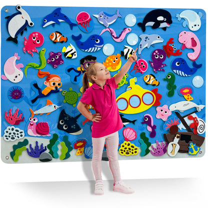 QUOKKA Ocean Felt Board for Toddlers 61 PCS - Double-Thick Felt Board Story Set with Large 39х27,7 in. Durable Wall Activity Panel - Ideal for Storytelling Indoor Toddler Activities and Classroom