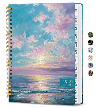 Academic Planner 2026-2027, Monthly and Weekly Calendar Planner, July 2026 - June 2027, Pretty Hardcover Teacher Student Planning Agenda Book with Tabs, Fit for School Office Supplies, 6.3" x 8.5", Pastel Horizon