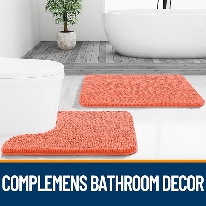 OLANLY Large Bathroom Rugs 70x46, Extra Soft Absorbent Chenille Bath Rugs, Rubber Backing Quick Dry, Machine Washable Bath Mats for Bathroom Floor, Tub and Shower, Home Decor Accessories, Coral
