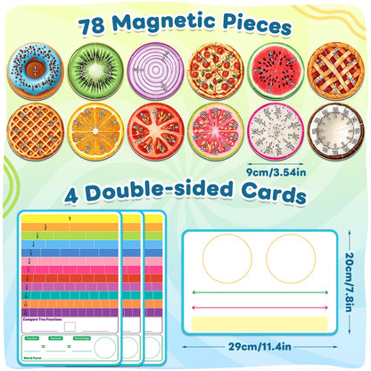 Laffunz Magnetic Fraction Tiles & Circles, Bars,Math Manipulatives, Fraction Manipulatives for 2nd, 3rd, 4th, 5th Grade Classroom Must Haves Teachers Whiteboard Teaching School Homeschool Supplies