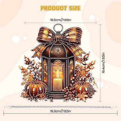 MOGTAA Fall Pumpkin Diamond Art Hanging Pendant Kits, Halloween Diamond Art Kits for Adults, 5D Special Shape Diamond Painting Candle Gem Art for Home Garden Wall Decor