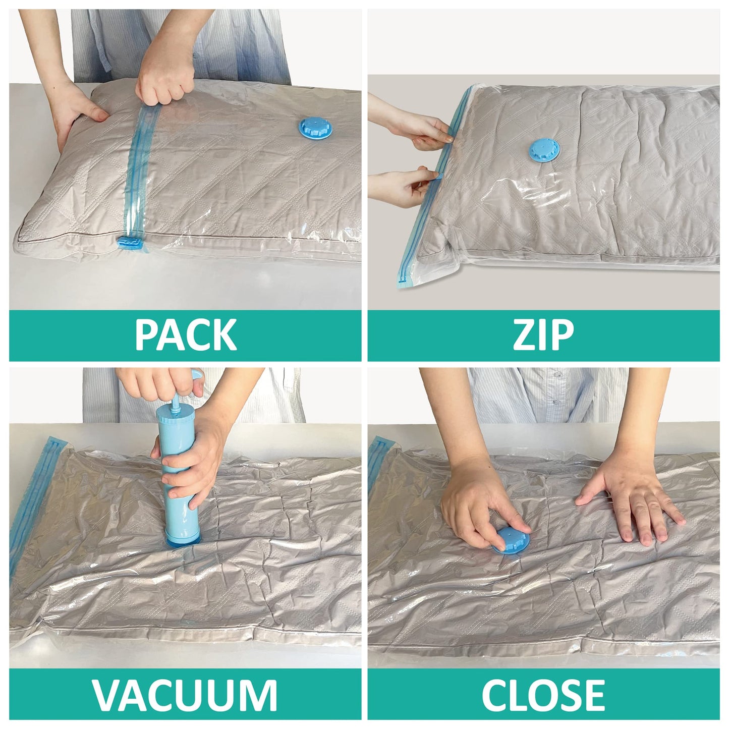 MattEasy Space Saver Vacuum Storage Bags, 6 Pack Space Saver Bags with Pump, Storage Vacuum Sealed Bags for Clothes, Comforters, Blankets, Bedding (6 Small)