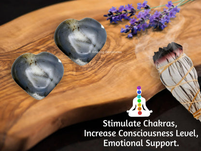 Amazing Gemstone Dendrite Agate Crystal Heart Palm Stone - Pocket Massage Worry Stone for Natural Body Chakra Balancing, Reiki Healing and Crystal Grid