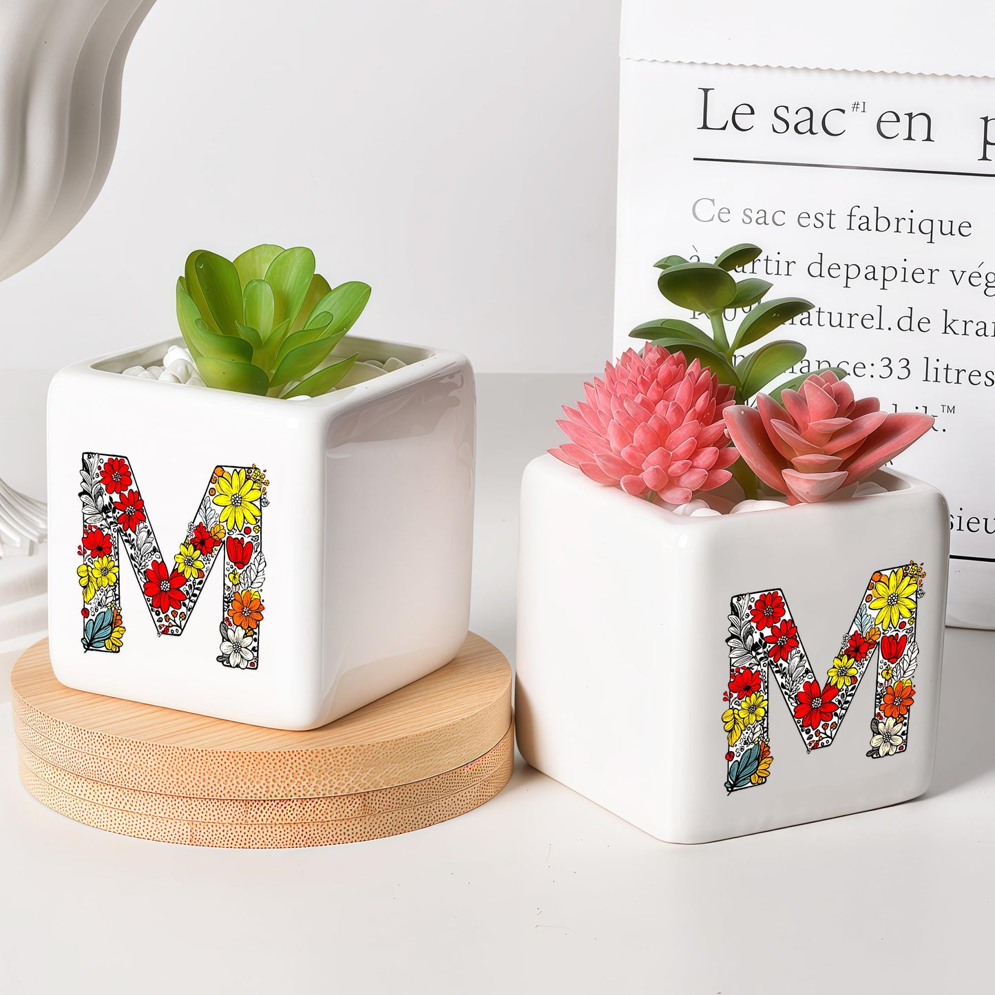 BJDAMAI Succulent Planter Flower Plant Pot Small, Gifts for Teen Girls Kids Birthday Gifts for 5 6 7 8 9 10 11 12 13 14 15 Year Old Girls (Letter M)
