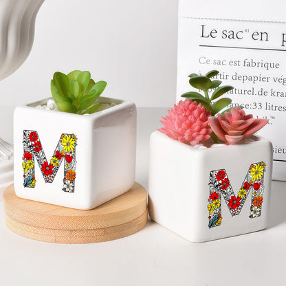 BJDAMAI Succulent Planter Flower Plant Pot Small, Gifts for Teen Girls Kids Birthday Gifts for 5 6 7 8 9 10 11 12 13 14 15 Year Old Girls (Letter M)