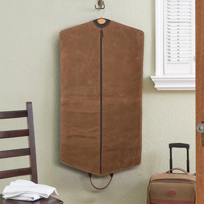 Polare 43” Waxed Canvas Full Grain Leather Trim Garment Bag for Travel, Large Carry on Business Suitcase Cover with YKK Zipper, Waterproof Hanging Suit Garment Cover with Handles,1 pack(Brown)