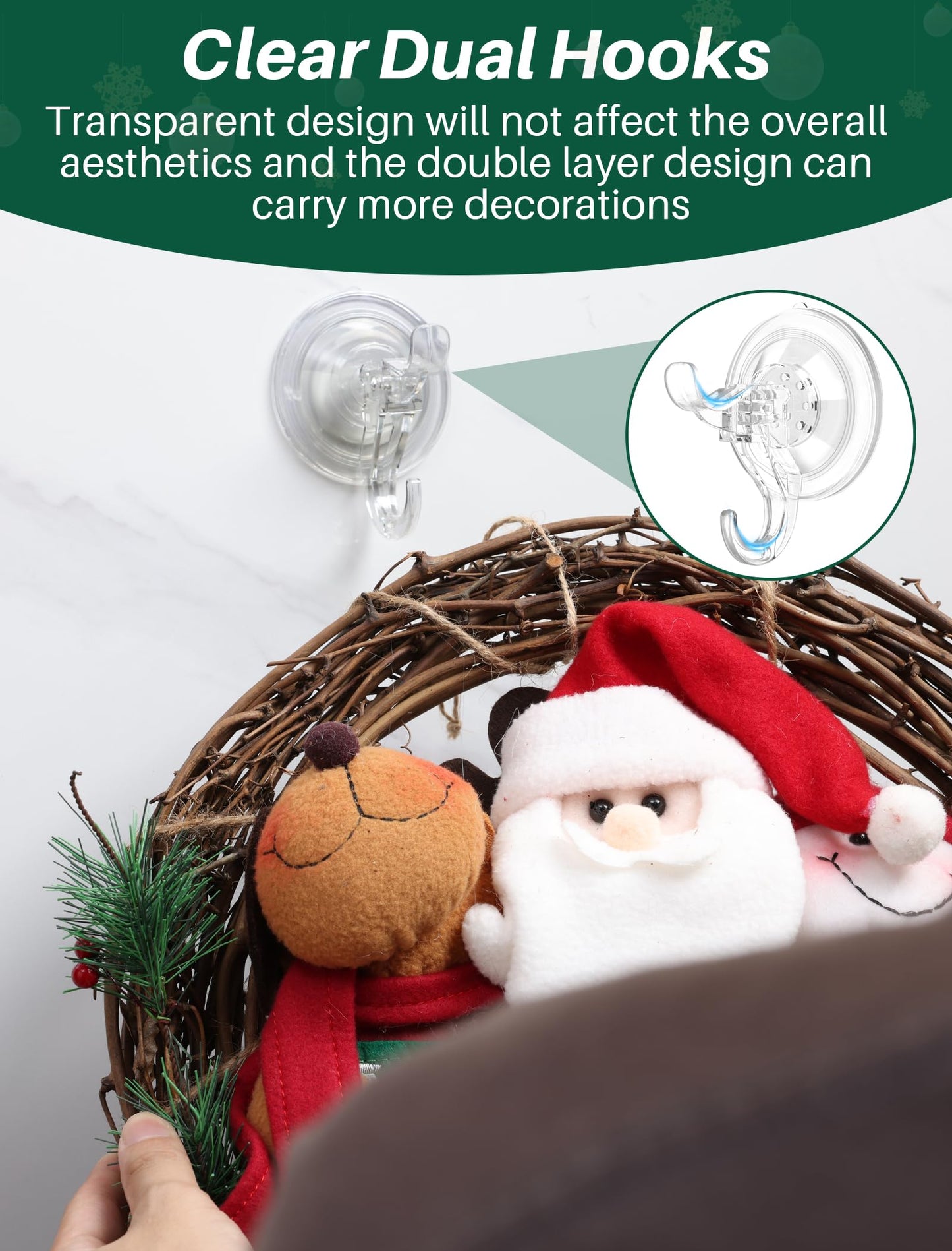 AENTGIU 10 Pack Clear Suction Cup Wreath Hanger, Heavy Duty Shower Suction Cup Hooks with Adhesive Suction Tab, Removable Strong Front Door Hooks for Hanging Wreath Ideal for Glass, Windows, Doors